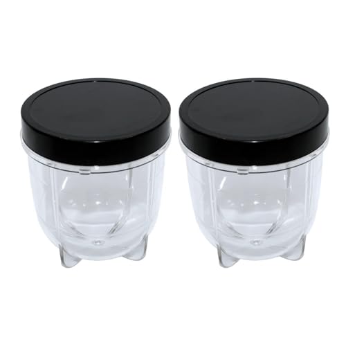 2er-Pack Short Cups mit schwarzem Deckel, kompatibel mit Mixer-Entsafter MB1001 250 W von Generisch