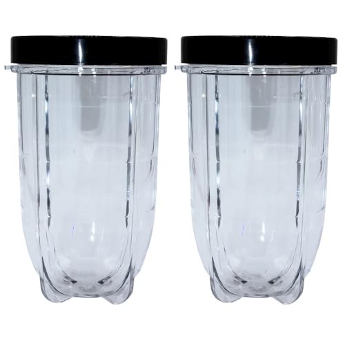 2er-Pack hohe Gläser mit schwarzem Deckel und 453 ml Fassungsvermögen, kompatibel mit Mixer und Entsafter 250 W MB1001 von Generisch