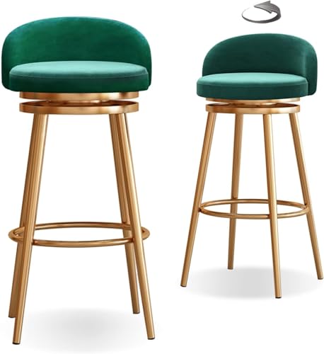 2er Set 360° Drehbar Barhocker Weich Gepolsterter Küchenstuhl Metallgestell Trägt Bis 200kg 65cm Höhe Stilvolles Grün & Gold Design 2er Set 360° Drehbar Barhocker Weich Gepolsterter Küchenstuhl Metallgestell Trägt Bis 200kg 65cm Höhe Stilvolles Grün & Gold Design von Generisch