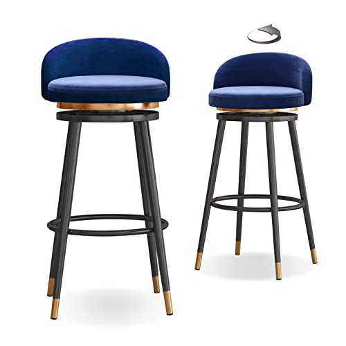 2er Set Barhocker Drehbar 360° Drehbar Küchenstuhl mit Rückenlehne und Fußstütze Höhenverstellbar 65cm Stilvolles Schwarz (Blau Schwarz) von Generisch