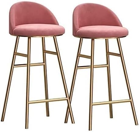 2er Set Barhocker Samt Metall mit Gold Fußstütze Theke Höhe 65/75cm (Rosa 75cm) Stilvolles Modernes Design für Küche Esszimmer Pub und Home Bar von Generisch