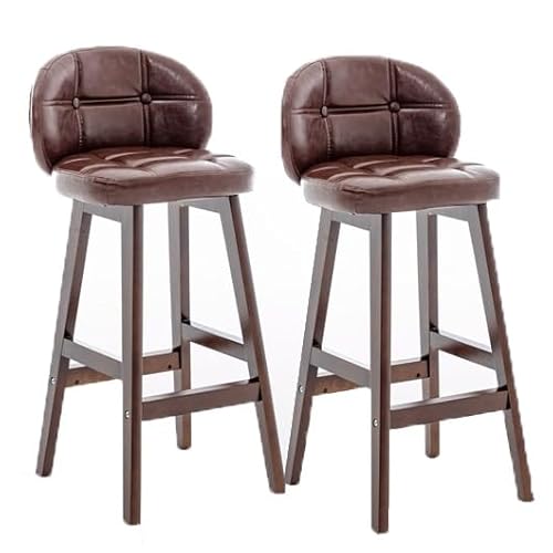 2er Set Barhocker aus Holz mit 80 cm Sitzhöhe PU-Sitze und Küchenstühle für Frühstücksbartheke, Braun von Generisch