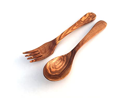 2er Set Besteck 2 Teile Tafelbesteck Gabel Löffel Holzbesteck Essbesteck Olivenholz Handgemacht nachhaltiges Geschenk von Generisch