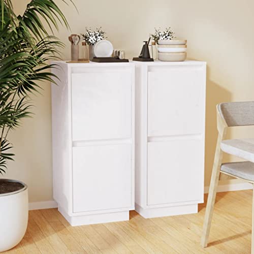 2er Set Buffets Weiß 31,5 x 34 x 75 cm Kiefer Massivholz vielseitig Küche Schlafzimmer Badezimmerschrank Flur Aufbewahrung Mehrzwecktruhe TV-Ständer von Generisch