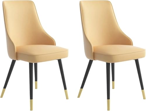 2er Set Esszimmerstühle Wasserdicht PU Leder Küchenstühle Modern Hellgelb Loungesessel mit stabilen Metallbeinen für Wohnzimmer & Theke von Generisch