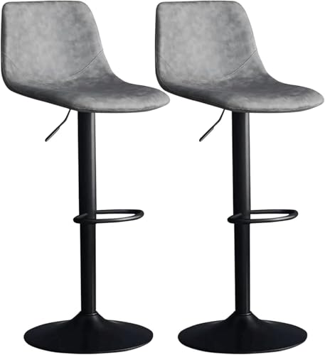 2er Set Hohe Barhocker Kunstleder Drehstühle mit Rückenlehne, 360° drehbarer hoher Esszimmerstühle, Metallbeine, 200 kg Tragkraft, stilvolle graue Thekensitzgruppe von Generisch