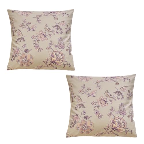 2er Set Kissenbezug 80x80 cm Kopfkissenbezug Kissenhülle 100% Baumwolle mit Reißverschluss Made in Germany (Beige Lila Gelb Blumen) von Generisch