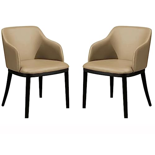 2er Set Küche Esszimmerstühle Matte Leder Sessel mit stabilen Metallbeinen Stilvolle Theke Lounge Stühle für Empfang und Freizeit (Khaki) von Generisch