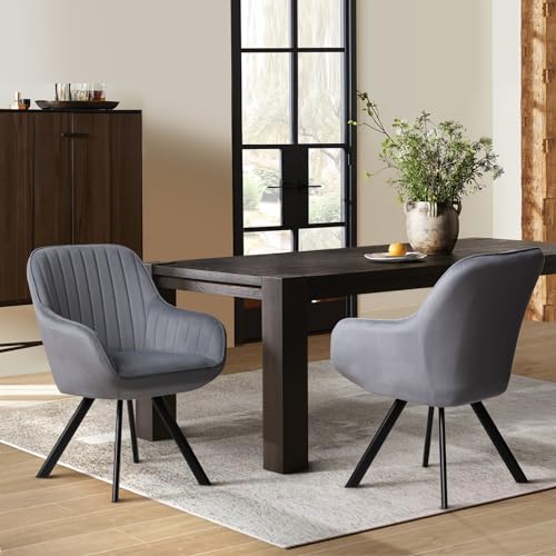 2er Set Küchenstühle aus Samt mit Armlehnen, drehbares Design, bequeme gepolsterte Esszimmerhocker, moderne graue Metallbeine, stilvolle Akzent-Sitzgelegenheit für Zuhause 2er Set Küchenstühle aus Samt mit Armlehnen, drehbares Design, bequeme gepolsterte Esszimmerhocker, moderne graue Metallbeine, stilvolle Akzent-Sitzgelegenheit für Zuhause von Generisch