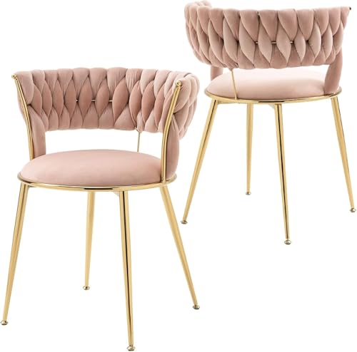 2er Set Luxus Samt Esszimmerstühle mit schwarzen Metallbeinen - Elegantes handgewebtes Design für Esszimmer Wohnzimmer oder Schlafzimmer Möbel von Generisch