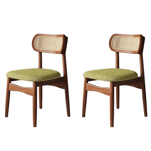 2er-Set Mid-Century Moderne Rattan-Esszimmerstühle – gepolsterte Küchenstühle mit Rückenlehne aus massivem Holz für Esszimmer, Küche, Café (Grün) von Generisch