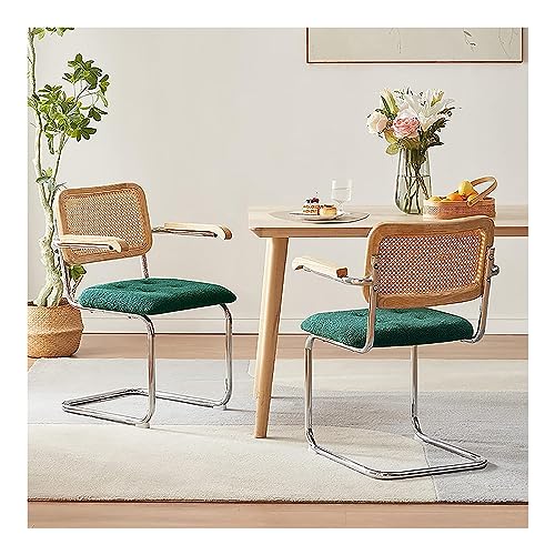 2er Set Mid Century Moderne Rattan Esszimmerstühle mit Samtsitz und Armlehnen Grün/Schwarz/Grau/Weiß 2er Set Mid Century Moderne Rattan Esszimmerstühle mit Samtsitz und Armlehnen Grün/Schwarz/Grau/Weiß von Generisch