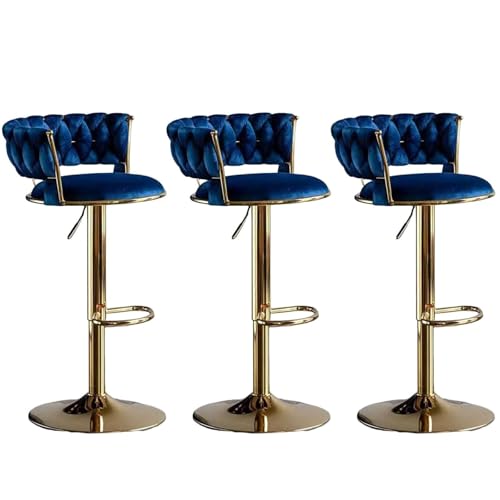 2er Set Moderne Barhocker aus Samt, verstellbare drehbare Küchenhocker mit goldenen Beinen, gewebter Rückenlehne & Fußstütze, ideal für Kücheninseln & Theken, Grün (Schwarz, 3er Set) von Generisch