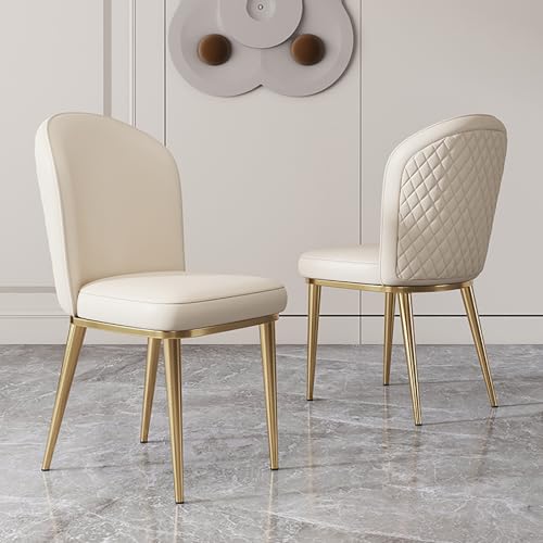 2er Set Moderne Beige Esszimmerstühle Gepolsterter Kunstleder Küchenstuhl mit gebogener Rückenlehne und Metallbeinen für Esszimmer Wohnzimmer von Generisch