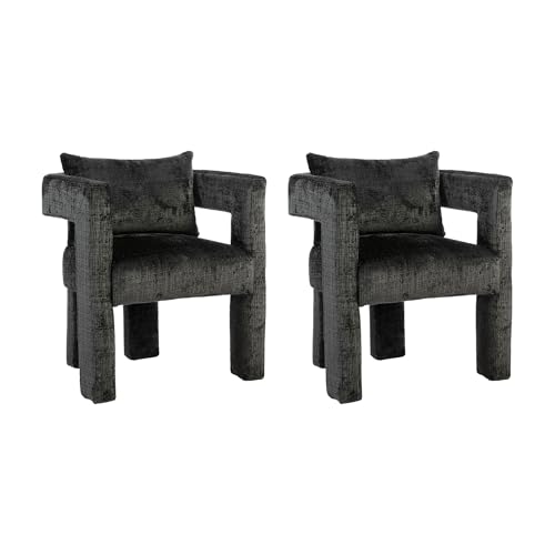 2er Set Moderne Chenille Esszimmerstühle Stilvoller Hohllehne Sessel mit Kissen für Küche Wohnzimmer Schlafzimmer Balkon Bequeme Schwarze Polsterstühle von Generisch