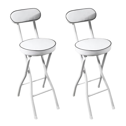 2er Set Moderne Klappbar Barhocker mit Rückenlehnen Tragbarer runder Sitz Küchenstühle mit Fußstütze Keine Montage erforderlich Ideal für Esszimmer Wohnzimmer Garten (Weiß) von Generisch