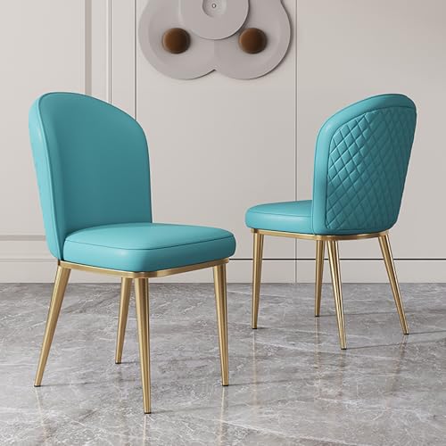 2er Set Moderne Kunstleder Esszimmerstühle Gepolsterter Küchenstuhl mit gebogener Rückenlehne und Metallbeinen für Esszimmer Wohnzimmer (Blau A) von Generisch