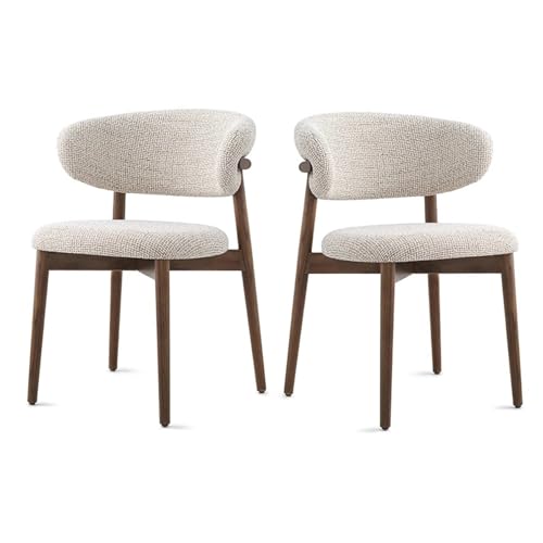 2er Set Moderne Massivholz Esszimmerstühle mit Leinenkissen Gebogene Rückenlehne Gepolstert Küchenstühle für Wohnzimmer & Esszimmer Walnuss Finish von Generisch
