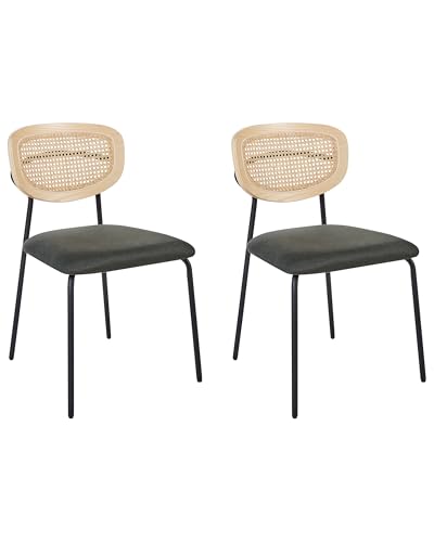 2er Set Moderne Wiener Geflecht Rattan Rückenlehne Esszimmerstühle mit Polyester Sitzfläche ohne Armlehne Design Schwarze Beine und Dunkelgrün Mayetta Muster 2er Set Moderne Wiener Geflecht Rattan Rückenlehne Esszimmerstühle mit Polyester Sitzfläche ohne Armlehne Design Schwarze Beine und Dunkelgrün Mayetta Muster von Generisch