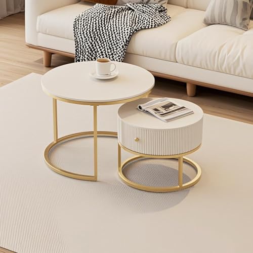 2er Set Nesting Couchtische mit Schublade, Metallrahmen, modernes Wohnzimmerdesign, platzsparende Beistelltische für Schlafzimmer, Balkon, Büro, stilvolle Akzentmöbel 2er Set Nesting Couchtische mit Schublade, Metallrahmen, modernes Wohnzimmerdesign, platzsparende Beistelltische für Schlafzimmer, Balkon, Büro, stilvolle Akzentmöbel von Generisch