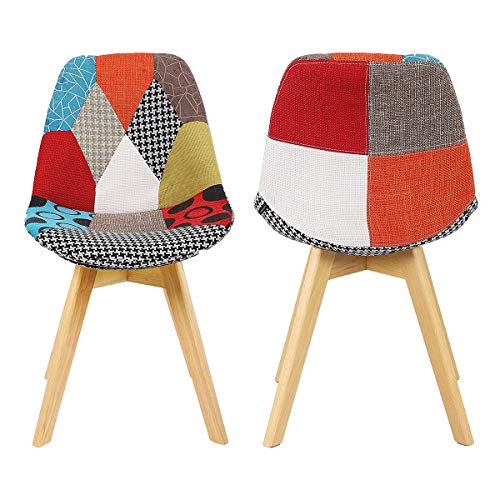 2er Set Patchwork Leinen Esszimmerstühle mit Holzbeinen für Zuhause Wohnzimmer Küche - Stilvolle rote Bürostühle für modernes Dekor von Generisch