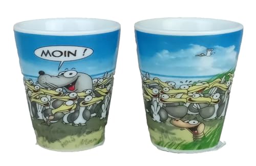 2er Set Porzellan Eierbecher - Robbi - Moin - Robbe Möwen Wattwurm Leuchtturm Maritim witzig von Generisch