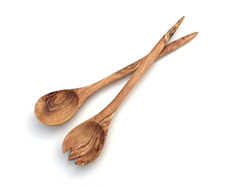2er Set Salatbesteck 33 cm Salatlöffel Holz Besteck Löffel Gabel Olivenholz Handgemacht Servierbesteck Geschenk von Generisch