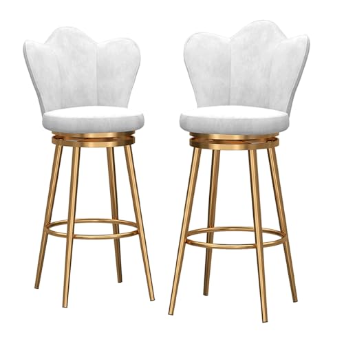 2er Set Samt Drehbar Barhocker 65cm Hoch Moderne Polsterstühle mit niedriger Rückenlehne Gold Metallbeine und Fußstütze Stilvolle Barsitzbank für Haus und Küche von Generisch