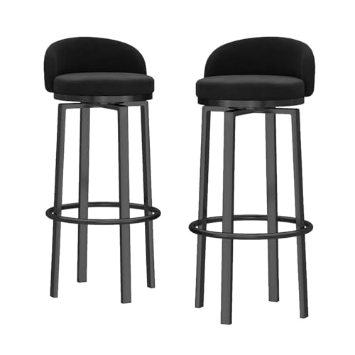 2er Set Samt Drehbar Barhocker Armlose Moderne Thekenhöhe Stühle mit niedriger Rückenlehne Metallbeine für Küche/Esszimmer 75cm Sitzhöhe Elegantes Schwarz Design von Generisch