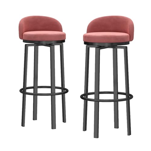 2er Set Samt Drehbar Barhocker Moderne Armlehne Thekenhöhe Stühle mit niedriger Rückenlehne Metallbeine für Küche/Esszimmer 65cm Sitzhöhe Stilvolles Rosa Design von Generisch