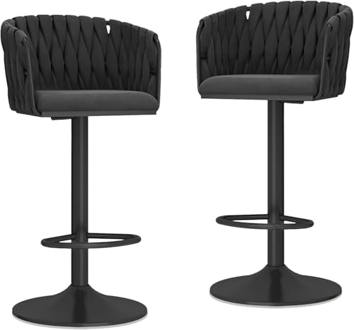 2er Set Samt Drehhocker Thekenhocker mit Rückenlehne, höhenverstellbare Barstühle für Kücheninsel, gepolsterte Barhocker mit goldfarbenen Metallbeinen (Schwarz) von Generisch