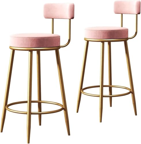 2er Set Samt gepolsterte Barhocker mit Fußstütze Ergonomische Küchen- & Esszimmerstühle für Zuhause Rosa 75cm Höhe Modernes Design für Komfort & Stil von Generisch