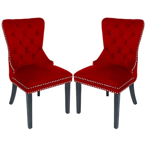 2er Set Samt gepolsterte Esszimmerstühle mit Nagelkopfrückseite Massivholz Lounge Stühle für Küche/Schlafzimmer Elegante Möbel für Esszimmer von Generisch