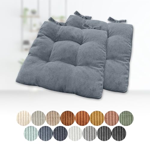 2er Set Sitzkissen 35x35x6cm Polster Auflage Gemütliche Stuhlkissen mit Bindebänder Sitzpolster Stuhlauflage Sitzpolster für Gartenstuhl Küche oder Esszimmer Quadrat Cordstoff Hellgraublau(Aa) von Generisch