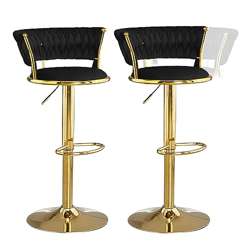 2er Set verstellbare Samt Drehbar Barhocker mit Fußstütze - Moderne hohe Küchenstühle für Insel - Stilvolle Schwarz & ge Thekenhocker 2er Set verstellbare Samt Drehbar Barhocker mit Fußstütze - Moderne hohe Küchenstühle für Insel - Stilvolle Schwarz & ge Thekenhocker von Generisch