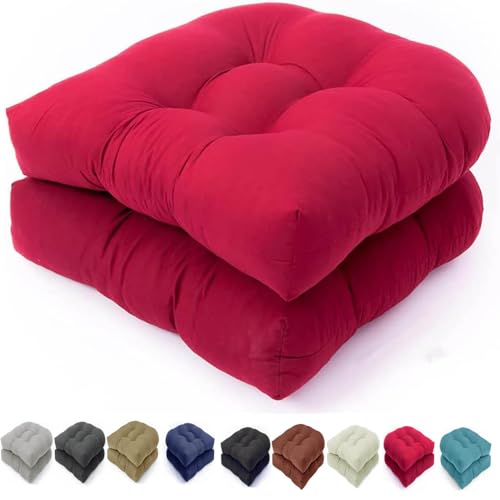 2er Set waschbare Schaukelstuhlkissen 48x48 cm Ersatz-Sitz- und Rückenkissen für Gartenstühle Liegestühle oder Terrassenliegen, Rot von Generisch