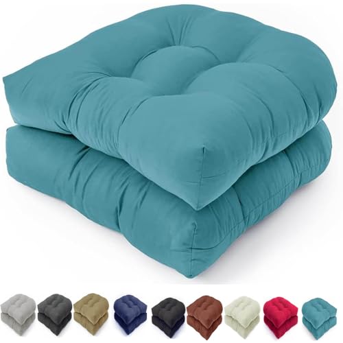 2er Set waschbare Schaukelstuhlkissen 48x48cm Pfauenblau Ersatzkissen für Terrasse Garten oder Lounge Stühle mit Rückenlehne von Generisch