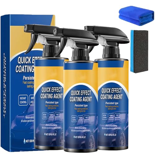3 In 1 High Protection Quick Car Coating Spray, 2025 Advanced Car Quick-Acting Coating Agent Spray, Auto Politur Set mit Schwamm Handtuch QuickEffect Coating Agent für Nano Repair Protective (3SET) von Generisch