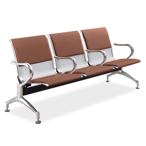 3-Sitzer Empfangssofa mit Lederkissen und Armlehnen, bequemer Wartesessel für Büro, Bank, Krankenhaus - Stilvolles braunes Design von Generisch