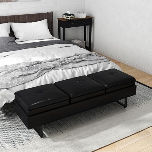 3-Sitzer Lederbank mit dickem Kissen - Verstellbare Füße ideal für Wohnzimmer, Schlafzimmer & Eingangsbereich - Stilvolle schwarze Polstermöbel für Komfort & Vielseitigkeit 3-Sitzer Lederbank mit dickem Kissen - Verstellbare Füße ideal für Wohnzimmer, Schlafzimmer & Eingangsbereich - Stilvolle schwarze Polstermöbel für Komfort & Vielseitigkeit von Generisch