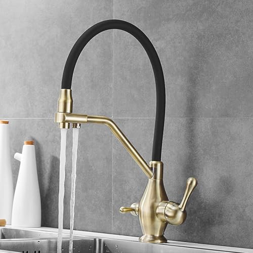3-Wege-Armaturen für Küchenspüle, Bronze, Retro-Küchenarmatur, Doppelhebel, 360° drehbarer Wasserhahn (Bronze) von Generisch