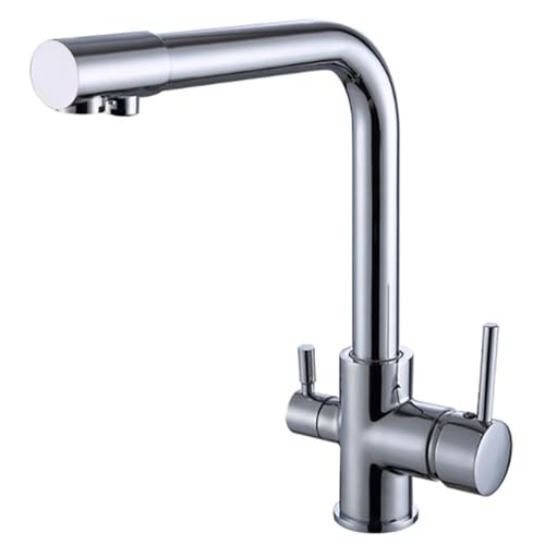 3-Wege-Armaturen für Küchenspüle, gebürstetes Trinkwasserhahn, Messing, Triflow-Küchenarmatur mit 2 Griffen (Chrom) von Generisch