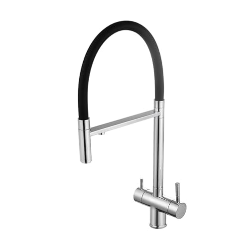 3-Wege-Küchenarmatur Chrom 3-in-1 Pull Down Wasserhahn Flexibler Wasserspender für Trinkwasser Vielseitige Küchenspüle Wasserhahn mit Ausziehbarem Schlauch von Generisch