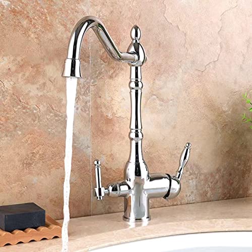3-Wege Küchenarmatur für Wasserfilteranlage Messing Spültischarmatur mit Drehgelenk Heiß- & Kaltwasser Multifunktionaler Wasserfilter Wasserhahn - Gold (Schwarze Patina) von Generisch