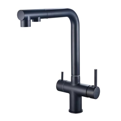 3-Wege-Küchenarmatur mit herausziehbarem Wasserfilter, 2 Griffen, Drehgelenk-Design, Chrom-Finish, Messing-Mischbatterie, perfekt für moderne Küchen, einfache Installation von Generisch