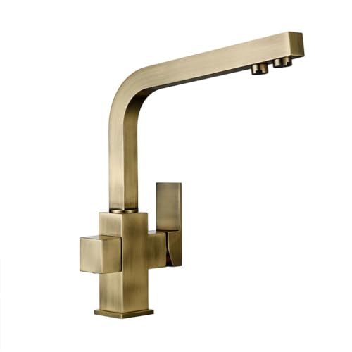 3-Wege-Wasserhahn aus gebürstetem Edelstahl - 360° drehbarer Wasserhahn aus massivem Messing für gefiltertes Trinkwasser En8 Bronze-Finish ideal für Küche & Zuhause von Generisch
