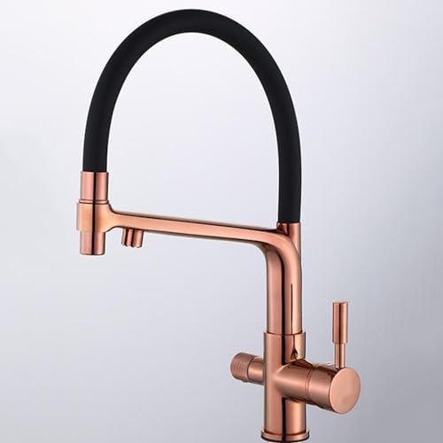 3-Wege-Zugarmatur – Spültischarmatur aus Messing für heißes und kaltes Wasser – elegantes Roségold-Finish & stilvolles Design für Waschbecken und Waschbecken von Generisch