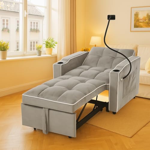 3-in-1-Auszieh-Einzelschlafsofa, ausgestattet mit Getränkehalter und Handyhalterung kann es als Sofalounge, Schlafsessel oder Sessel verwendet Werden. Es ist für kleine Räume konzipiert und misst 83* von Generisch