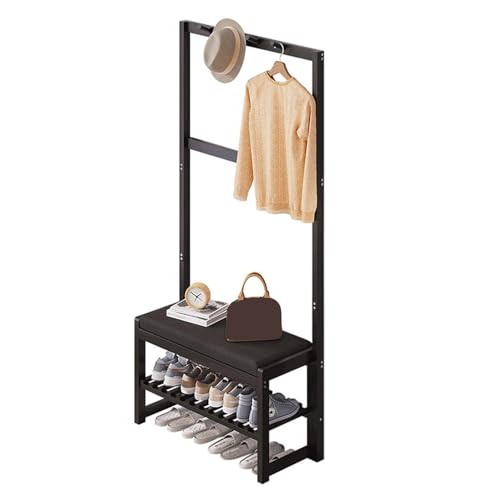 3 in 1 Bambus Flur Baum mit Schuhbank und Haken Eingang Garderobenleiste Platzsparend Stilvoll Braun 70cm (27.5") für Hauseingang von Generisch