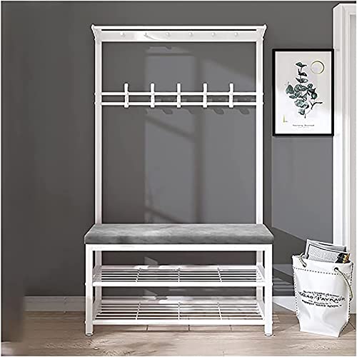 3-in-1-Eingangsbank mit Garderobe und Schuhaufbewahrung, Samtkissen, Flurbaum mit Haken für Zuhause, stilvolles und funktionales Design von Generisch